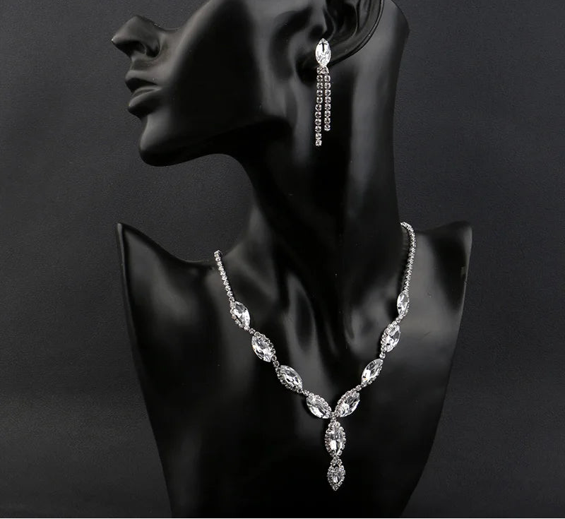 Luxury Pink Crystal Jewelry Set – Necklace & Earrings Bridal Set
