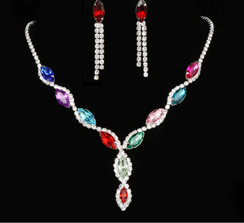 Luxury Pink Crystal Jewelry Set – Necklace & Earrings Bridal Set