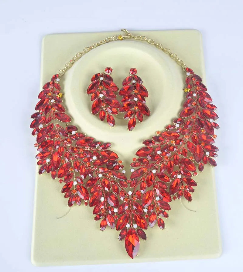 Luxury Dubai Style Wedding Jewelry Set – Rhinestone Crystal Bridal Necklace & Earrings