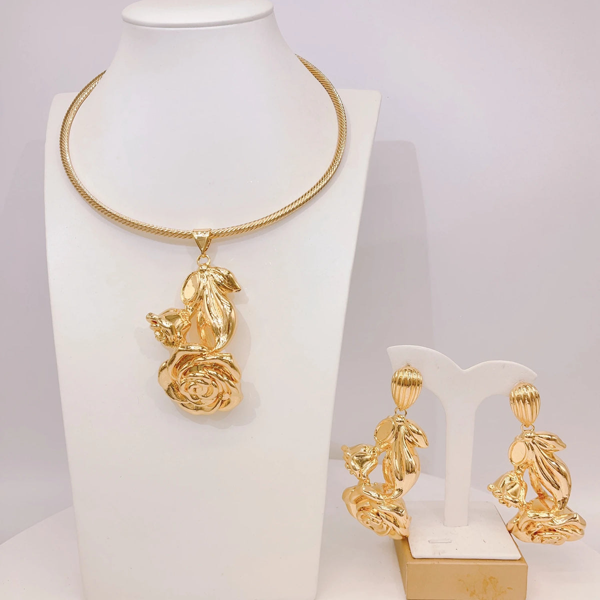 Italian Gold Jewelry Set – Necklace, Earrings Set for Weddings and Special Occasions