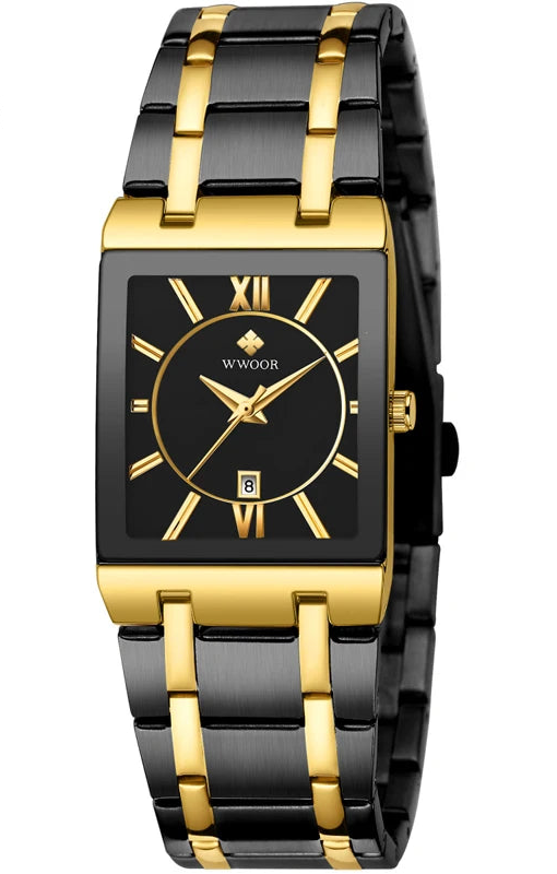 Black Gold Square Women’s Watch – Stainless Steel Waterproof Luxury Wristwatch