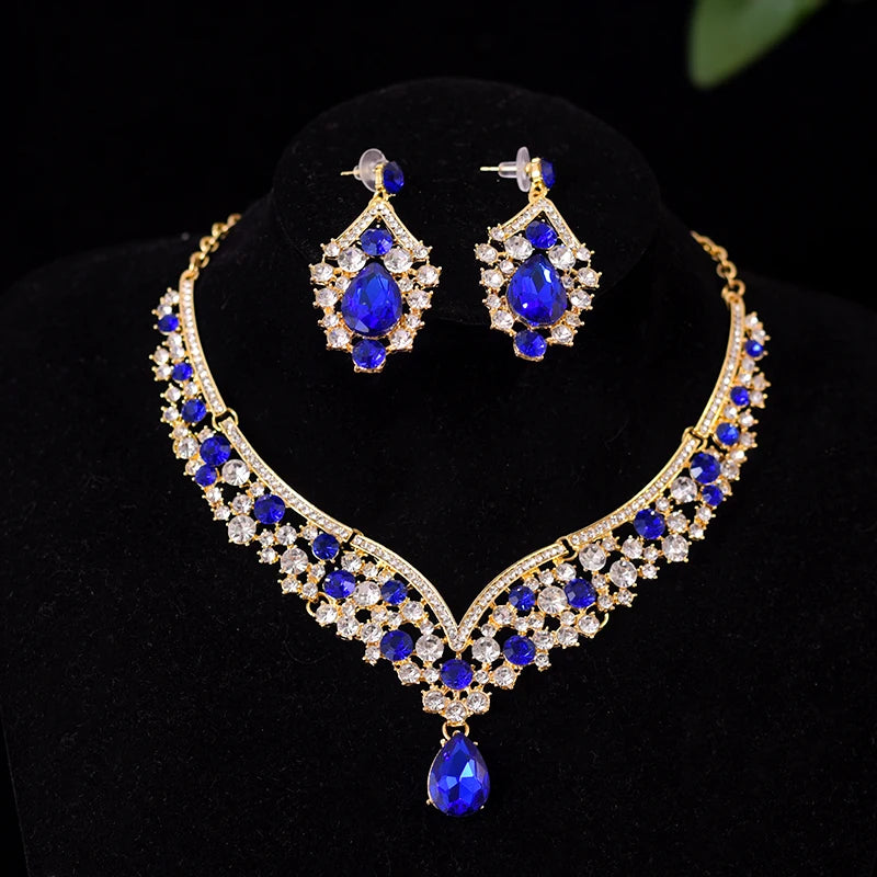 Luxury Crystal Crown Necklace & Earrings Set – European Elegance