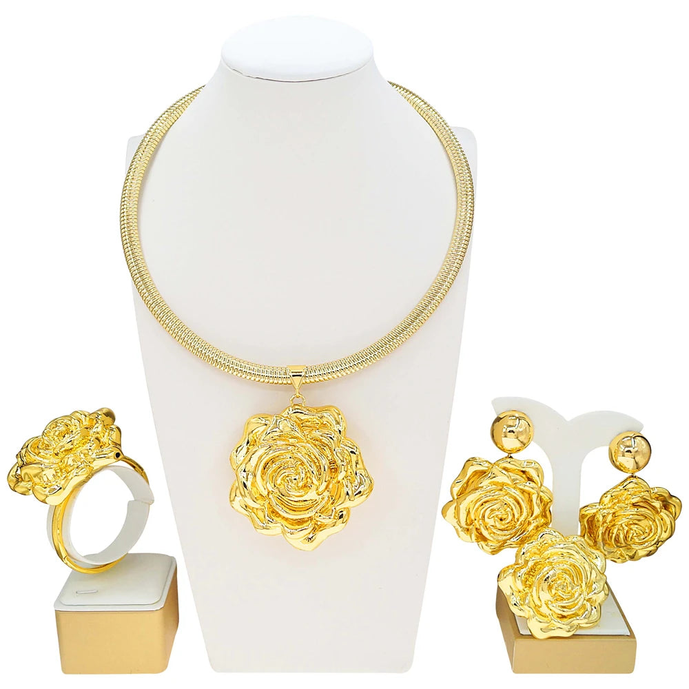 Luxury Gold Statement Jewelry Set – Necklace, Earrings & Ring, Bracelet