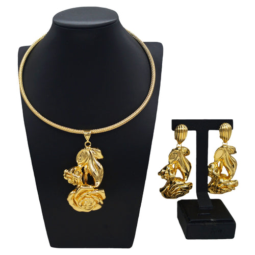 Italian Gold Jewelry Set – Necklace, Earrings Set for Weddings and Special Occasions
