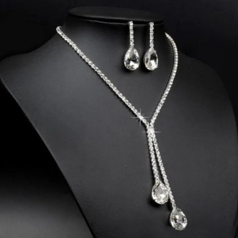 Luxury Crystal Bridal Jewelry Set – Water Drop Necklace & Earrings Wedding Set