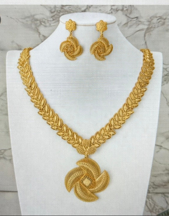 Luxury Gold Necklace & Earrings Set – Elegant Dubai Style Jewelry for Women