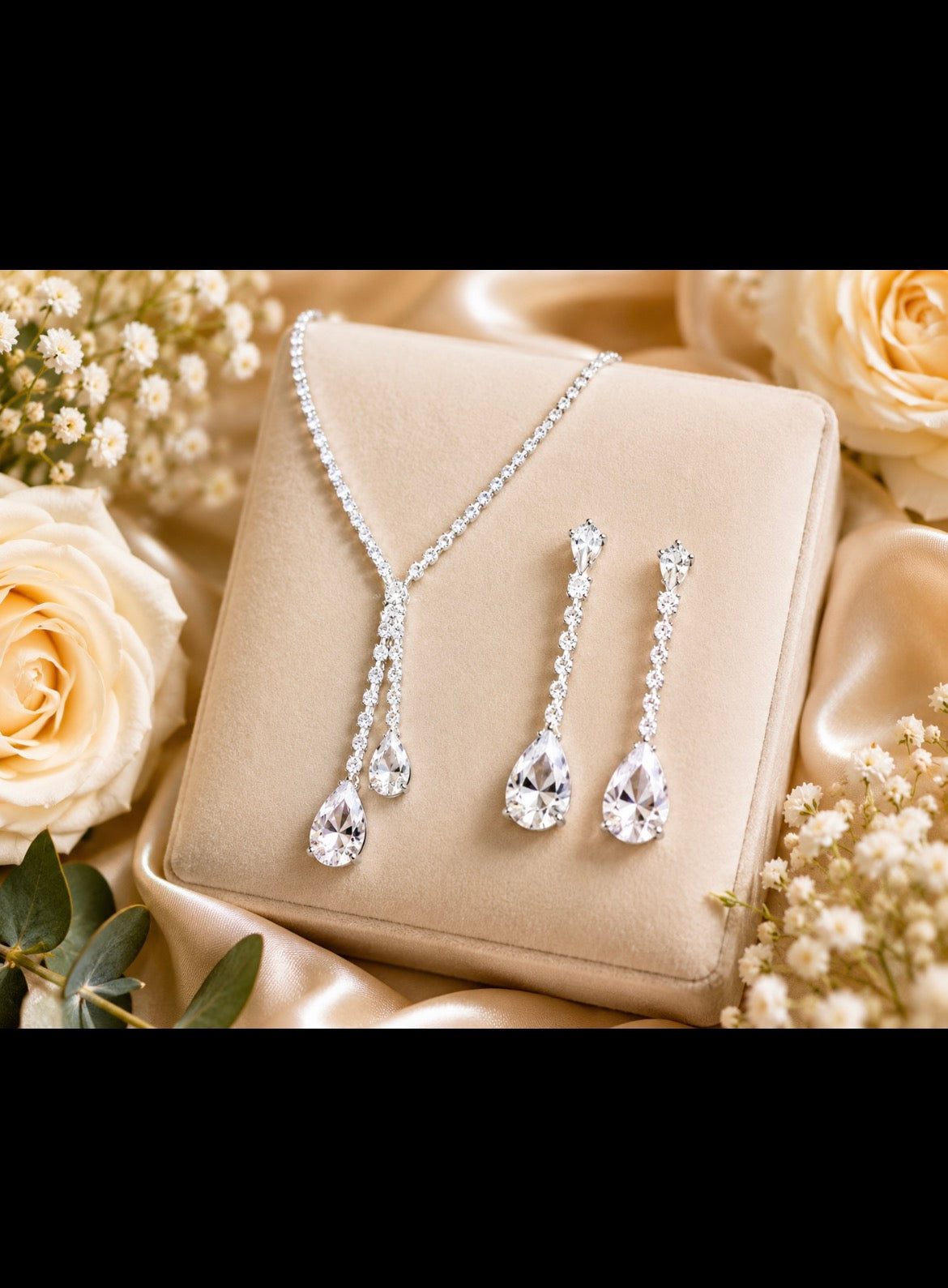 Luxury Crystal Bridal Jewelry Set – Water Drop Necklace & Earrings Wedding Set