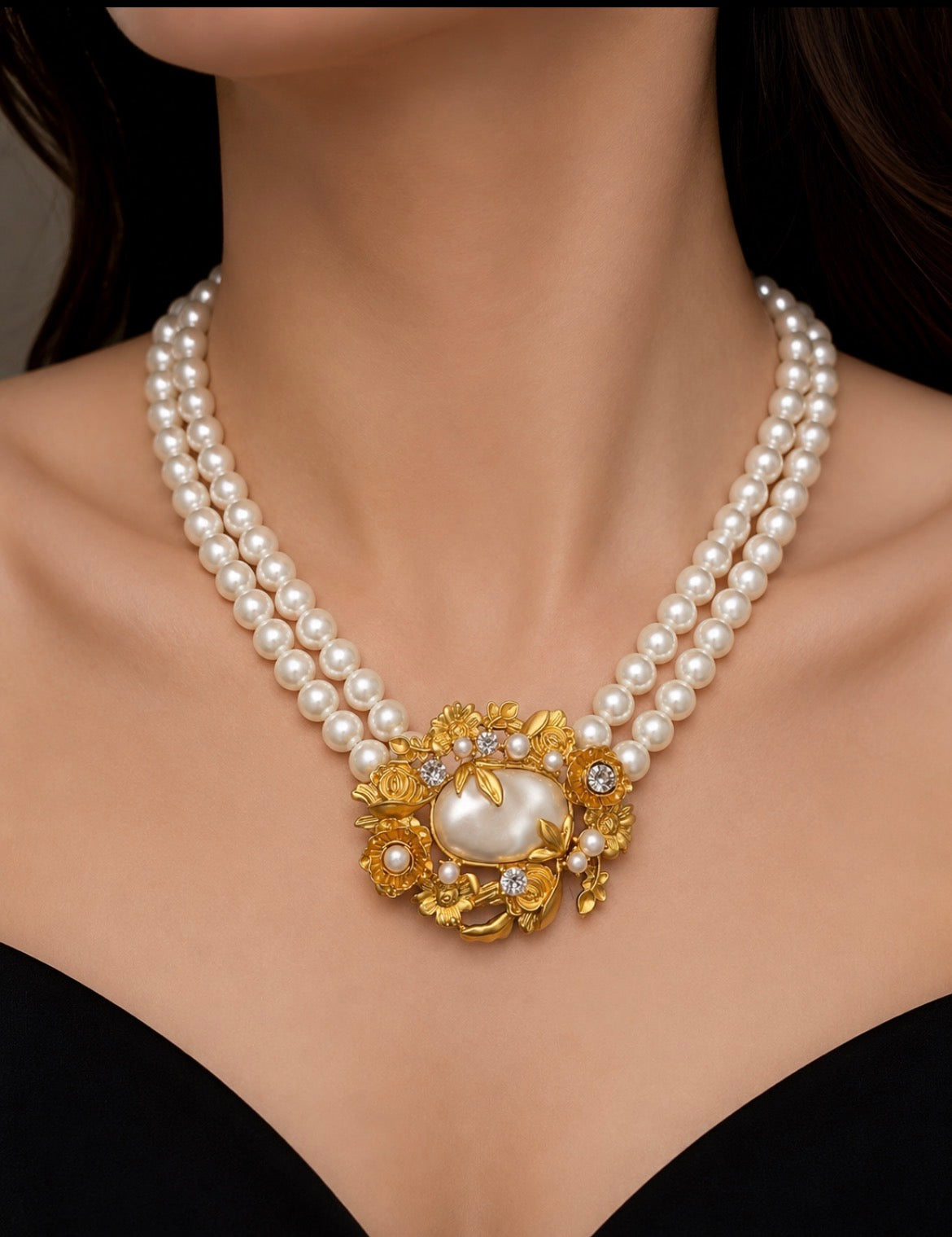 Luxury Pearl Crystal Statement Necklace