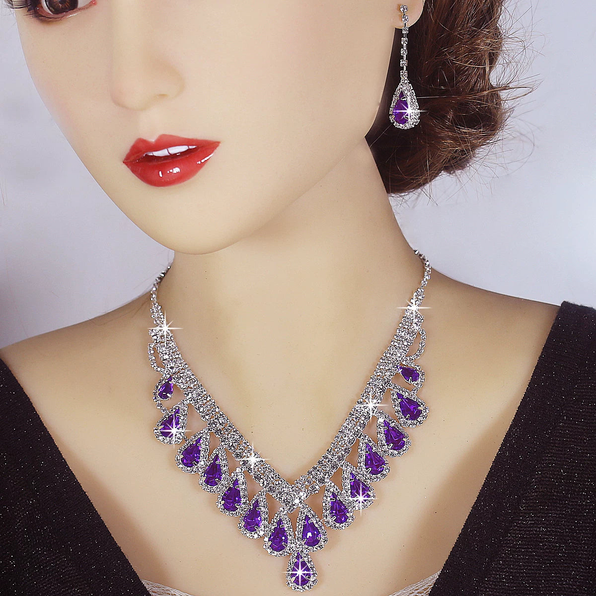 Luxury Rhinestone Drop Necklace & Earrings Set – Bridal, Evening & Special Occasion Jewelry