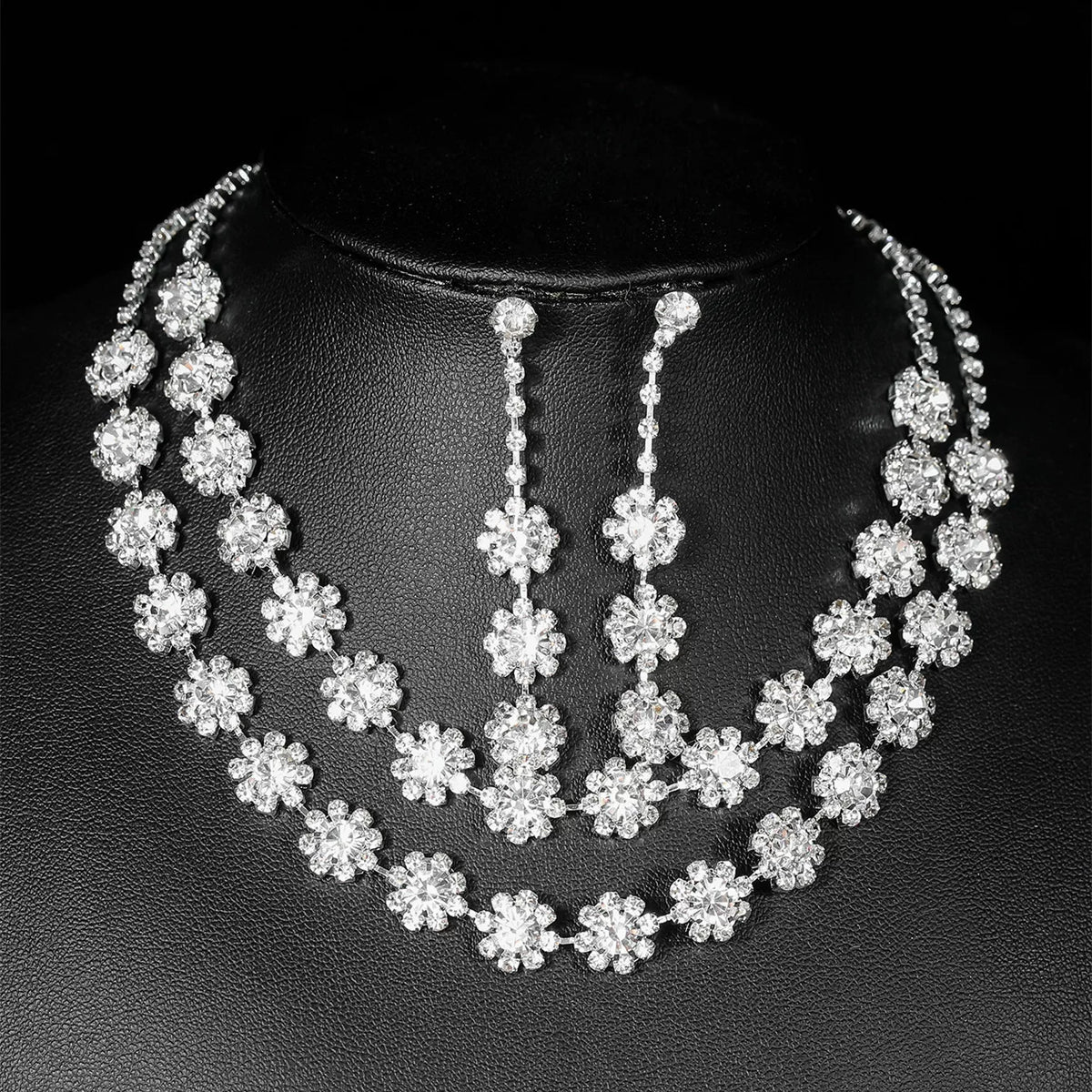 Luxury Rhinestone Necklace & Earrings Set – 2 Pieces Sparkling Jewelry Set for Women