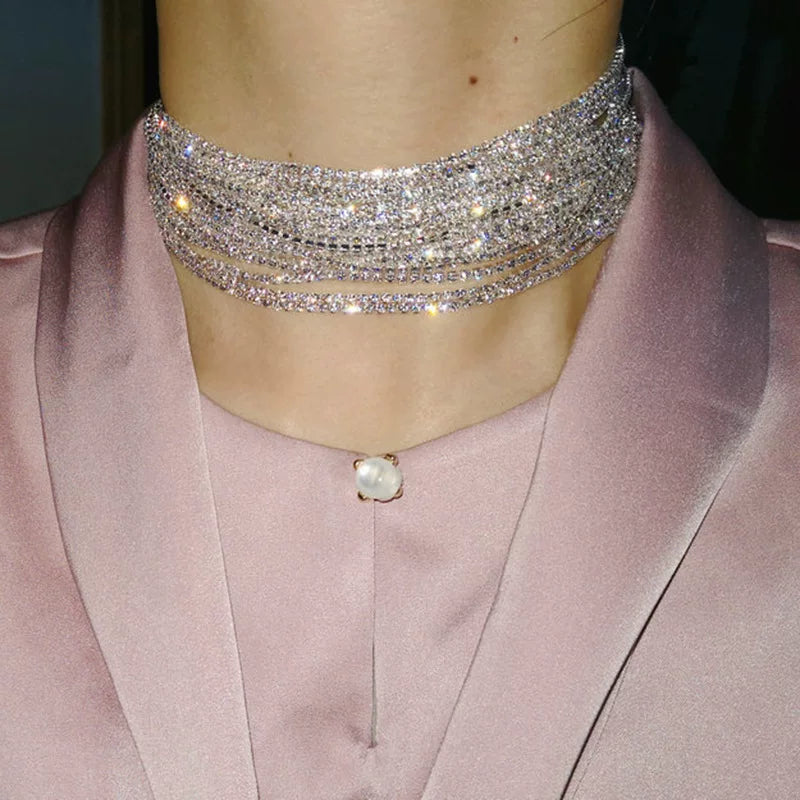 Luxury Rhinestone Necklace & Earrings Set – 2 Pieces Sparkling Jewelry Set for Women
