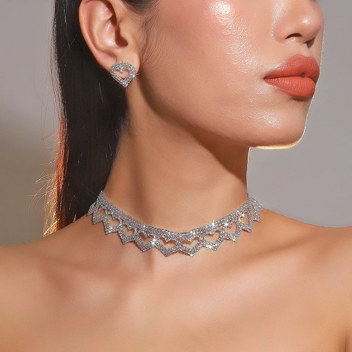 Luxury Rhinestone Necklace & Earrings Set – 2 Pieces Sparkling Jewelry Set for Women
