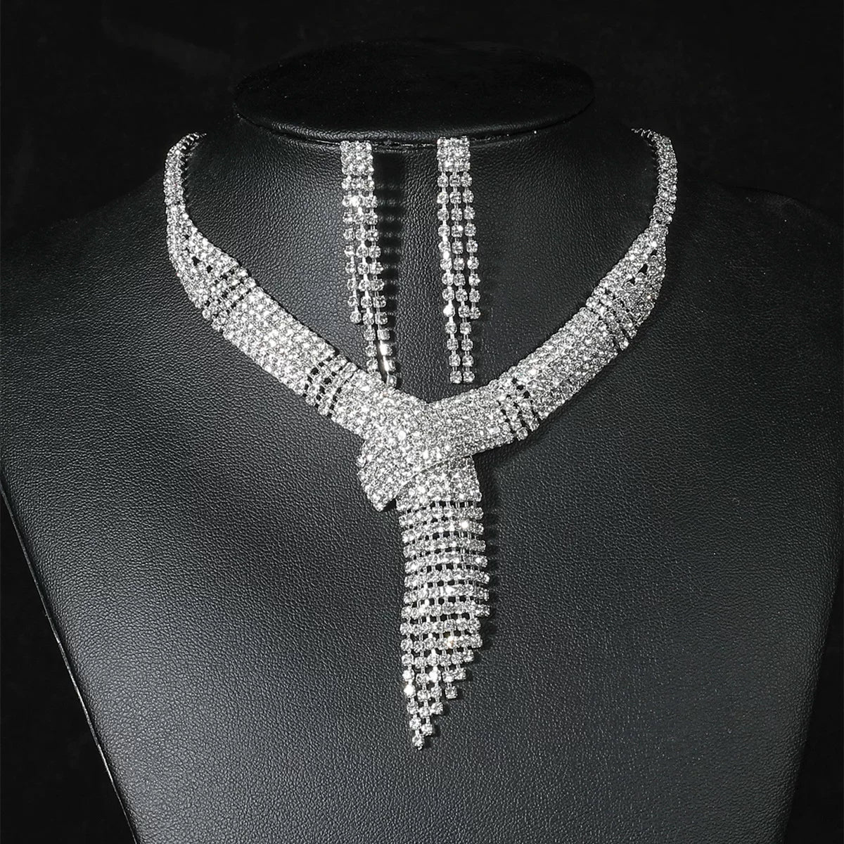 Luxury Rhinestone Necklace & Earrings Set – 2 Pieces Sparkling Jewelry Set for Women