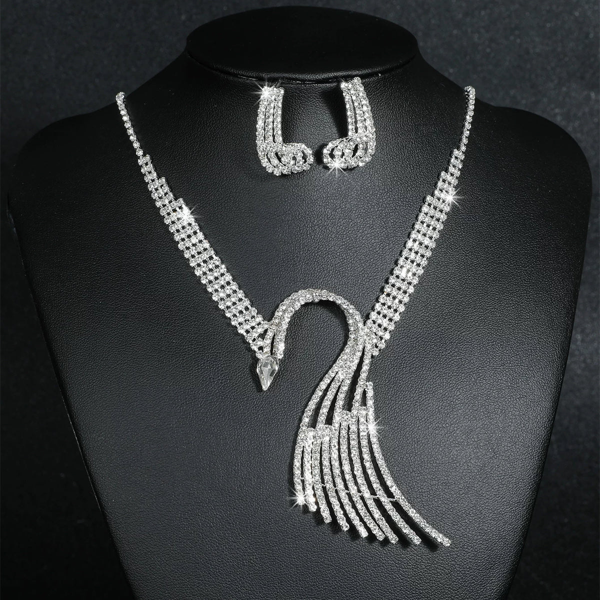 Luxury Rhinestone Necklace & Earrings Set – 2 Pieces Sparkling Jewelry Set for Women