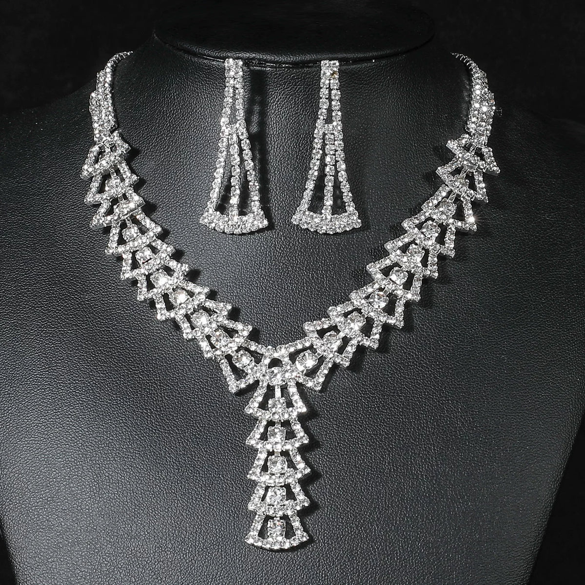 Luxury Rhinestone Necklace & Earrings Set – 2 Pieces Sparkling Jewelry Set for Women