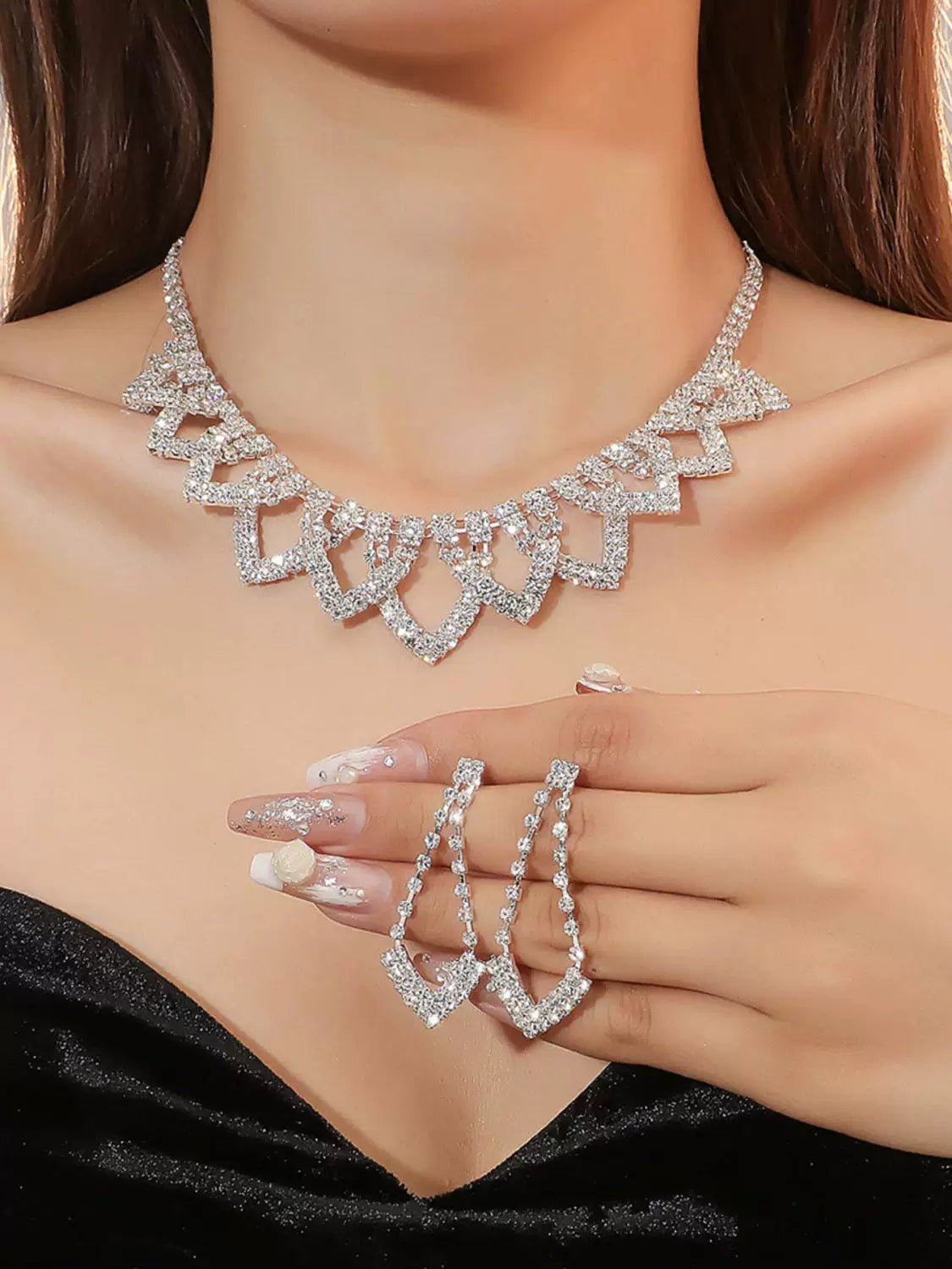 Luxury Rhinestone Necklace & Earrings Set – 2 Pieces Sparkling Jewelry Set for Women