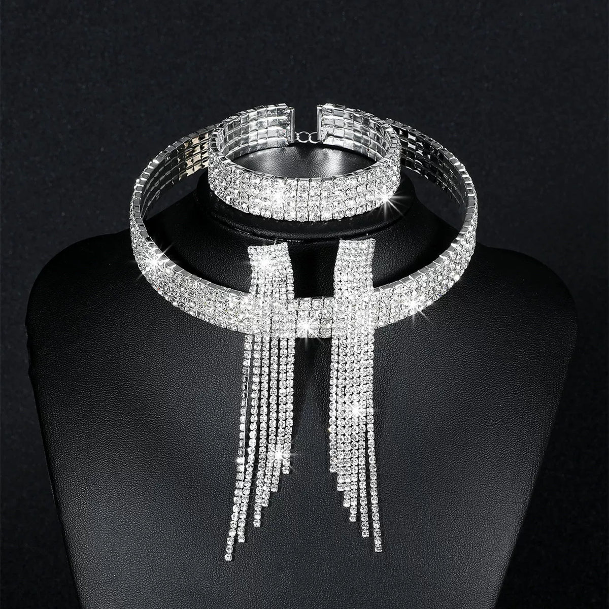 Luxury Rhinestone Necklace & Earrings Set – 2 Pieces Sparkling Jewelry Set for Women