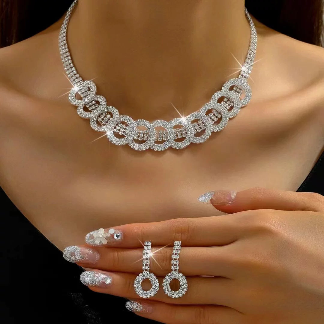 Luxury Rhinestone Necklace & Earrings Set – 2 Pieces Sparkling Jewelry Set for Women