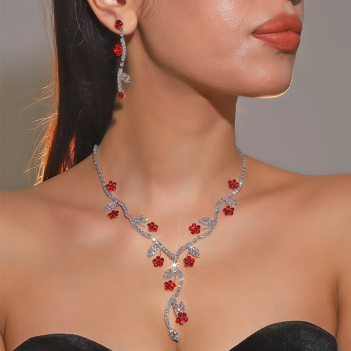Luxury Rhinestone Necklace & Earrings Set – 2 Pieces Sparkling Jewelry Set for Women