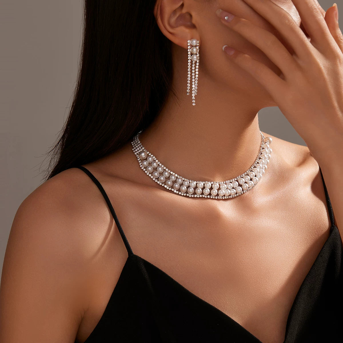 Luxury Rhinestone Necklace & Earrings Set – 2 Pieces Sparkling Jewelry Set for Women