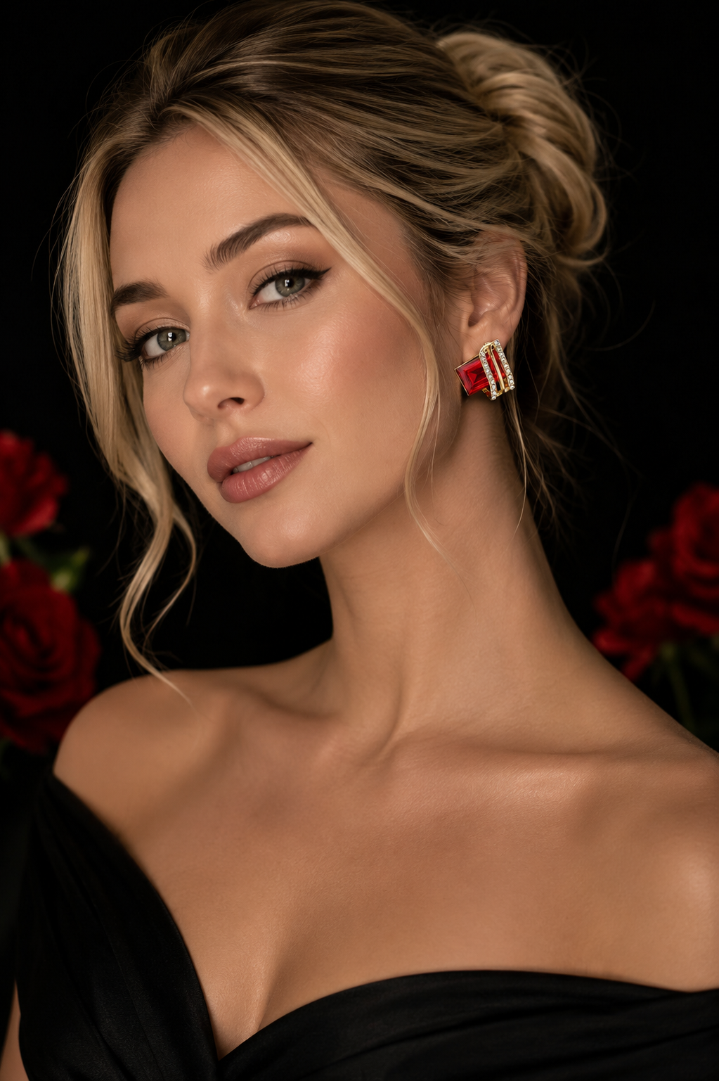 Luxury four Colors Red, Green, Black, Blue Crystal Drop Earrings for Women | Gold-Tone Statement Jewelry