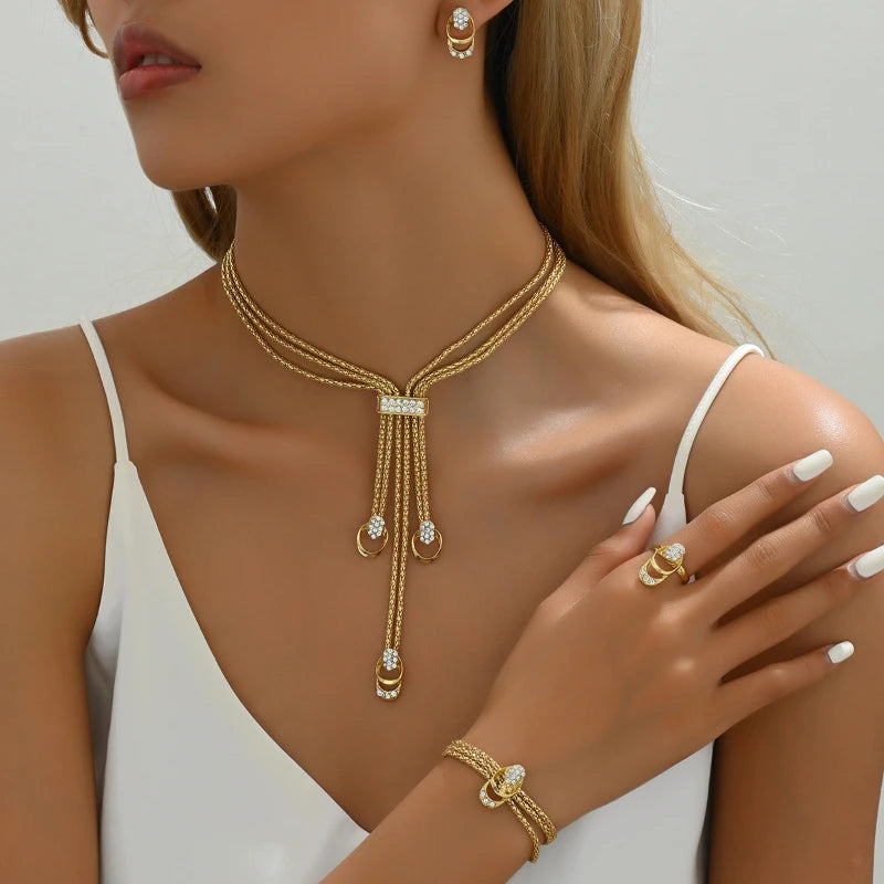 Luxury 4-Piece Crystal Jewelry Set for Women – Necklace, Earrings & Bracelet, Ring Wedding & Evening Jewelry