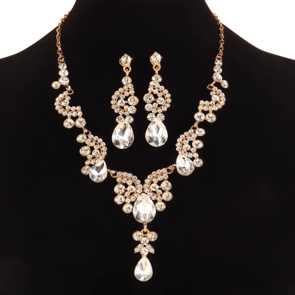 Luxury Rhinestone Jewelry Set – Adjustable Necklace & Earrings Bridal Wedding Collection