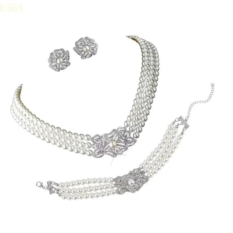 Luxury Pearl & Jewelry Set Necklace, Bracelet & Earrings for Women | Elegan Bridal Gift
