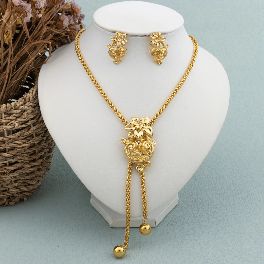 New Fashion Gold-Plated Jewelry Set – Necklace & Drop Earrings Set