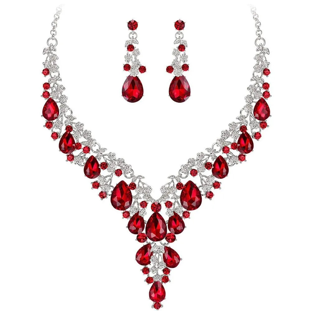 Luxury Crystal Rhinestone Jewelry & Necklace & Earrings Bridal Wedding Set