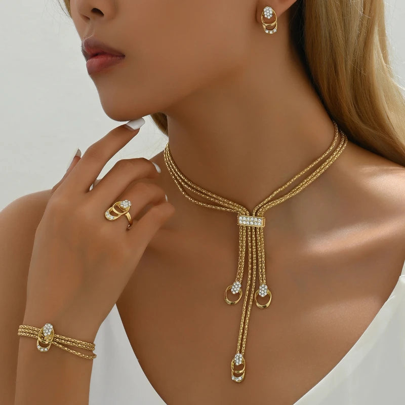 Luxury 4-Piece Crystal Jewelry Set for Women – Necklace, Earrings & Bracelet, Ring Wedding & Evening Jewelry