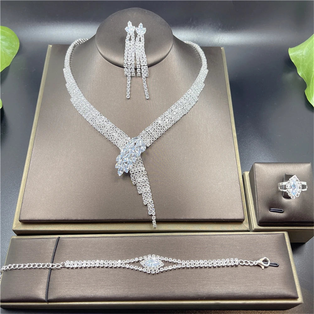 ✨ Luxury Crystal Bridal Jewelry Set – 4 Pieces ✨