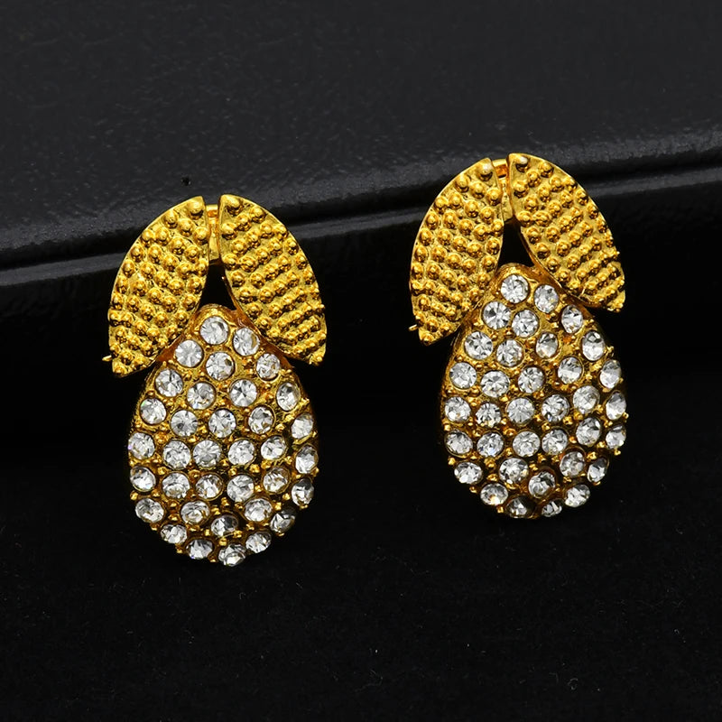 Bridal Jewelry Sets For Women Gold Color Ethiopian Luxury Dubai Necklace, Earrings, Brecelet, Ring
