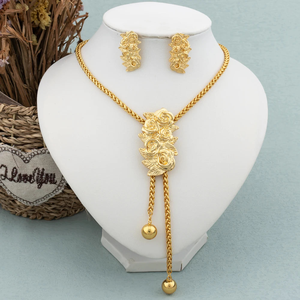 New Fashion Gold-Plated Jewelry Set – Necklace & Drop Earrings Set
