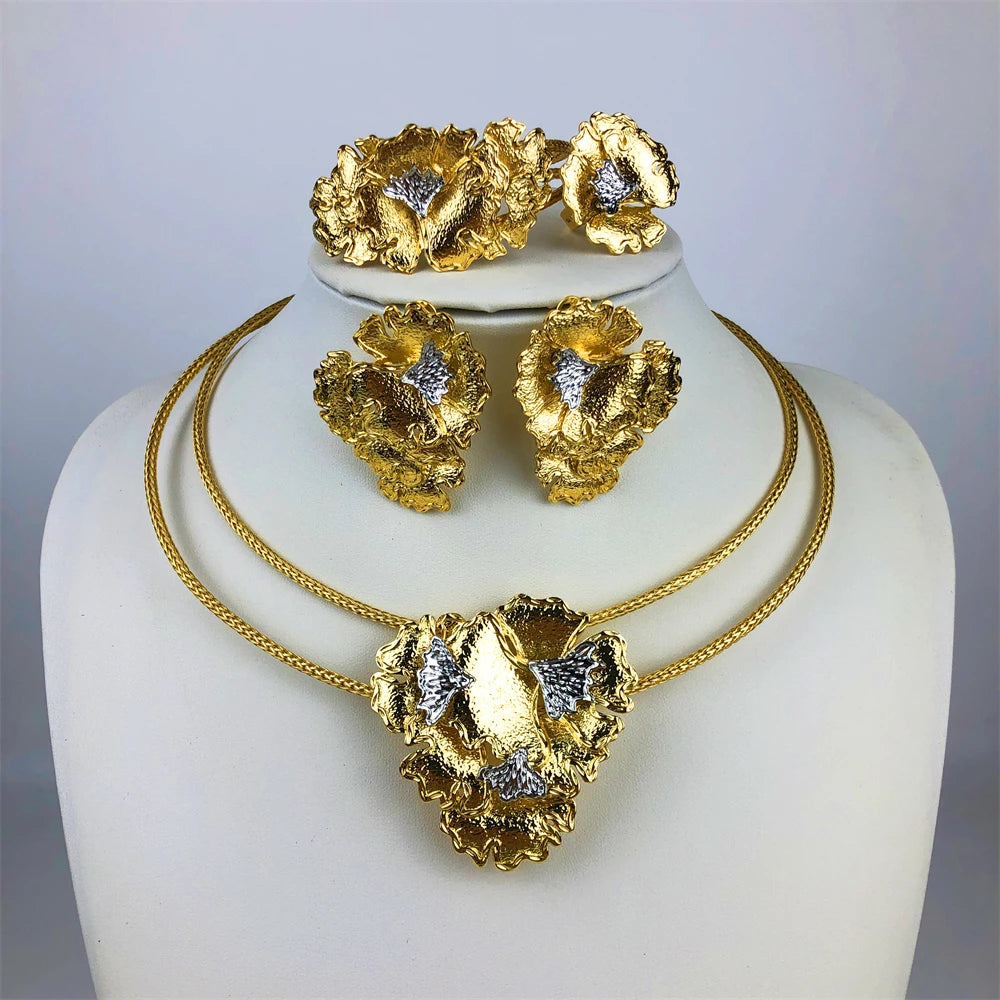 Luxury Gold Flower Jewelry Set – Necklace, Bracelet, Earrings &  Ring