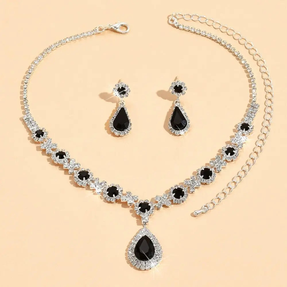 Luxury Crystal Water Drop Jewelry Set – Necklace & Earrings with Cubic Zirconia