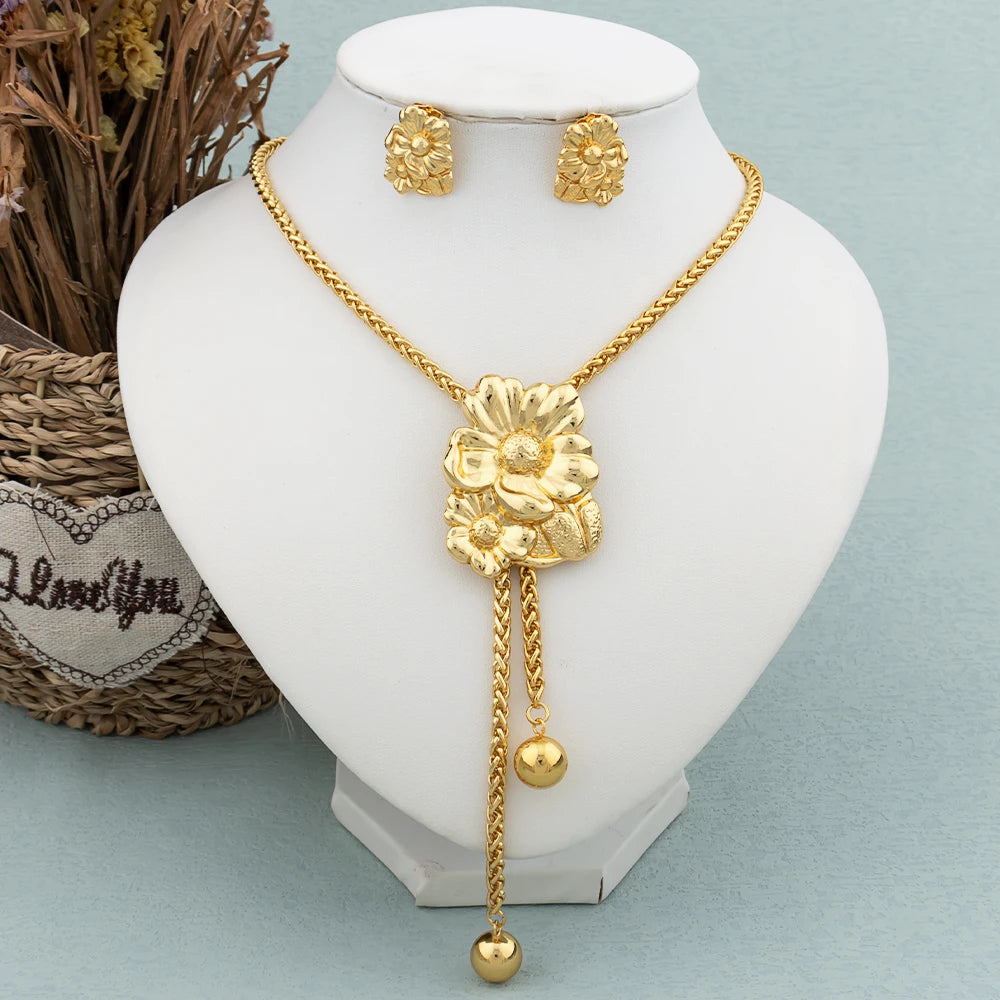 New Fashion Gold-Plated Jewelry Set – Necklace & Drop Earrings Set