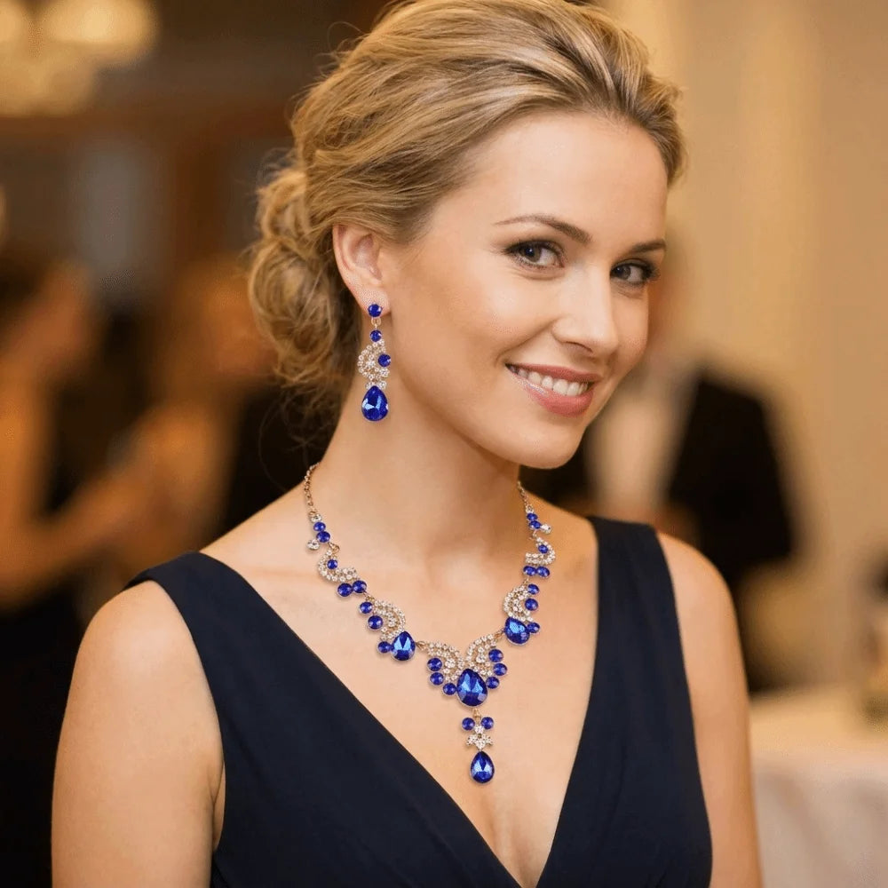 Luxury Rhinestone Jewelry Set – Adjustable Necklace & Earrings Bridal Wedding Collection