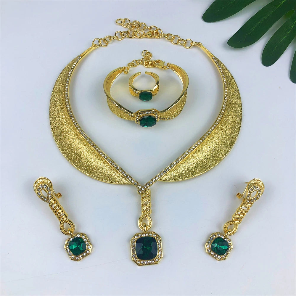 Luxury Two-Tone Gold Jewelry Set – Water Drop Pendant Necklace, Earrings, Bracelet & Ring