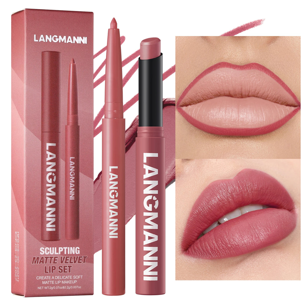 Waterproof Matte Lipstick Set OF2 Integrated waterproof lipliner