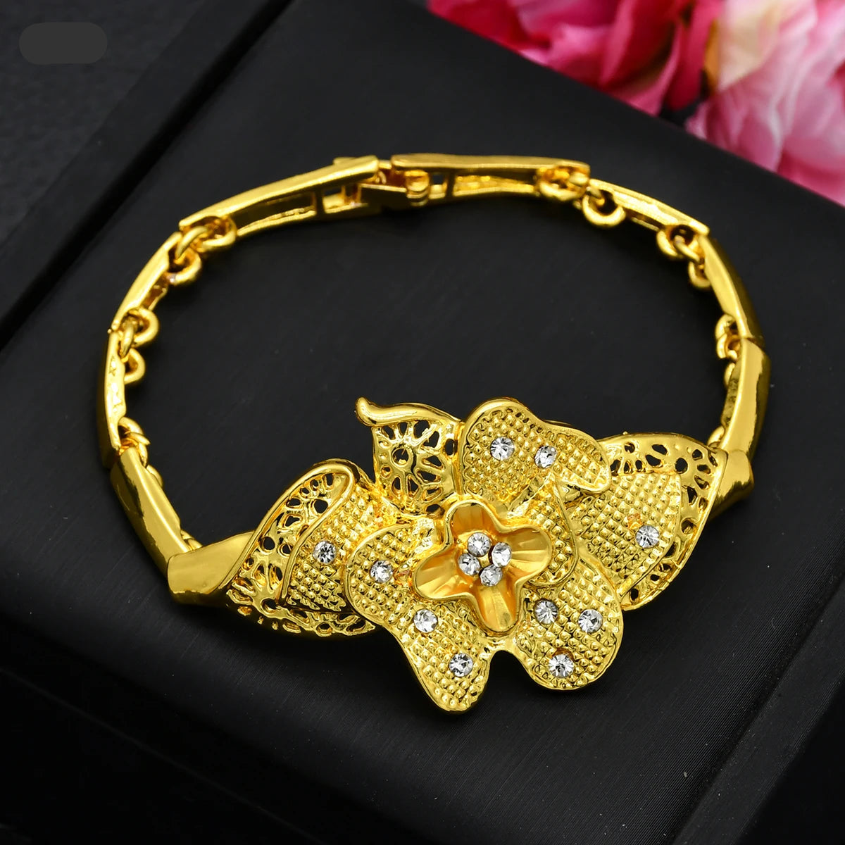Luxury Indian Bridal Jewelry Set – Gold Color Ethiopian Dubai Necklace & Earrings & Bracelet & Ring for Women