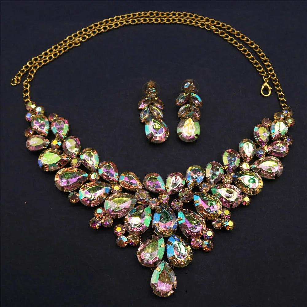 Luxury Teardrop Crystal Necklace & Earring Set – Bridal & Evening Jewelry