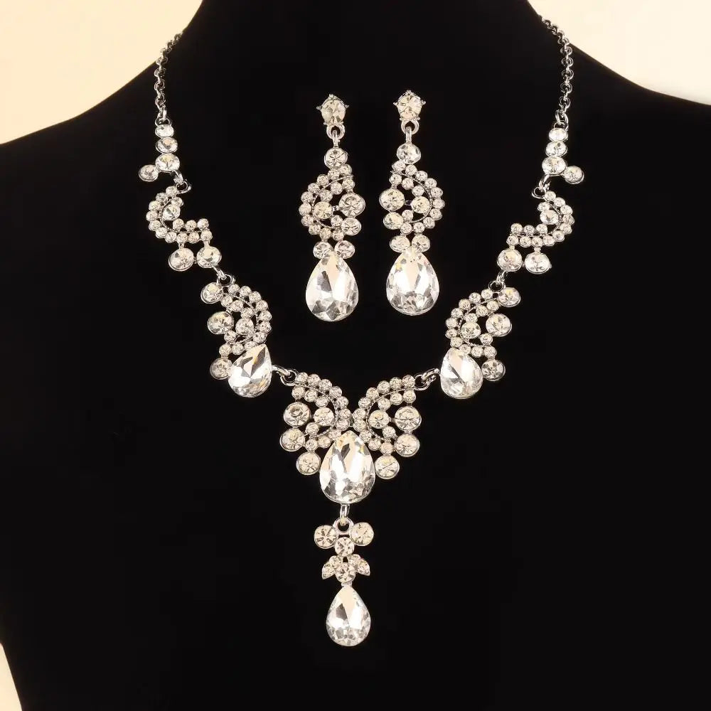 Luxury Rhinestone Jewelry Set – Adjustable Necklace & Earrings Bridal Wedding Collection