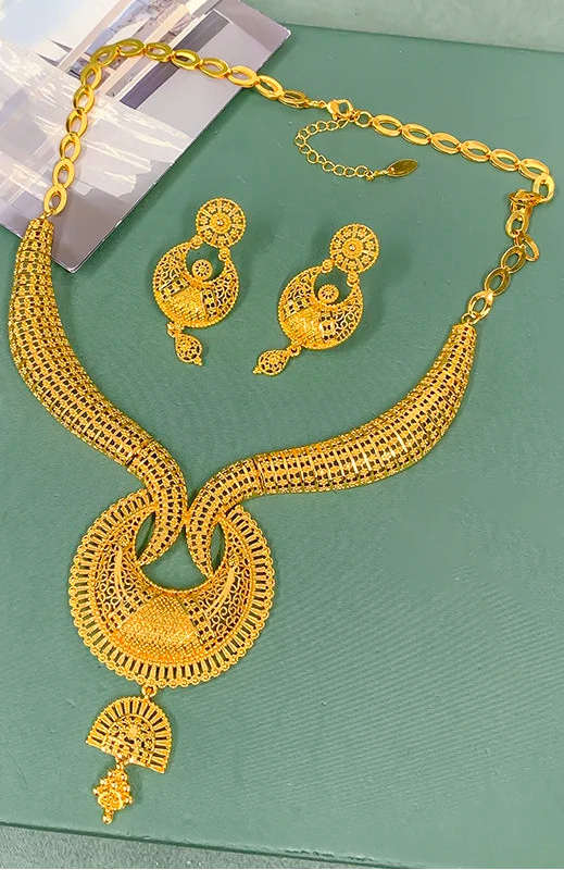 Bohemian Gold-Plated Necklace & Earrings Set