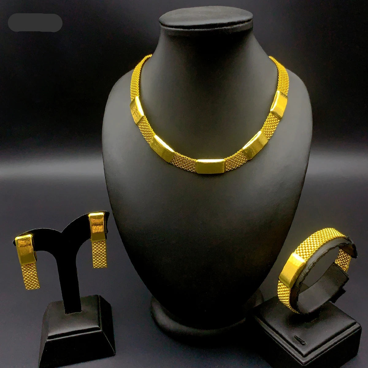 Luxury Gold Statement Necklace & Earrings & Bracelet  Set – For Bridal & Special Occasion