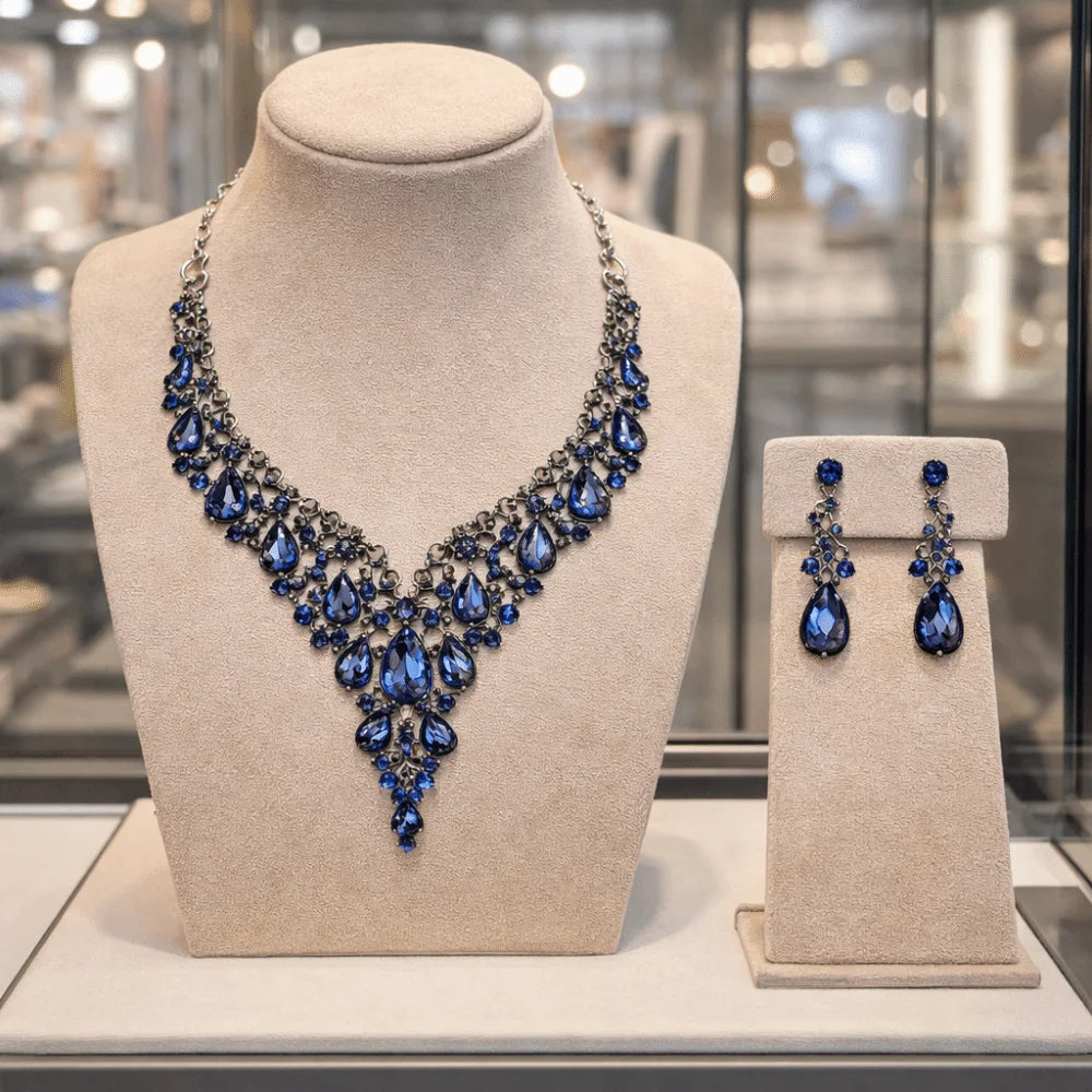 Luxury Crystal Rhinestone Jewelry & Necklace & Earrings Bridal Wedding Set