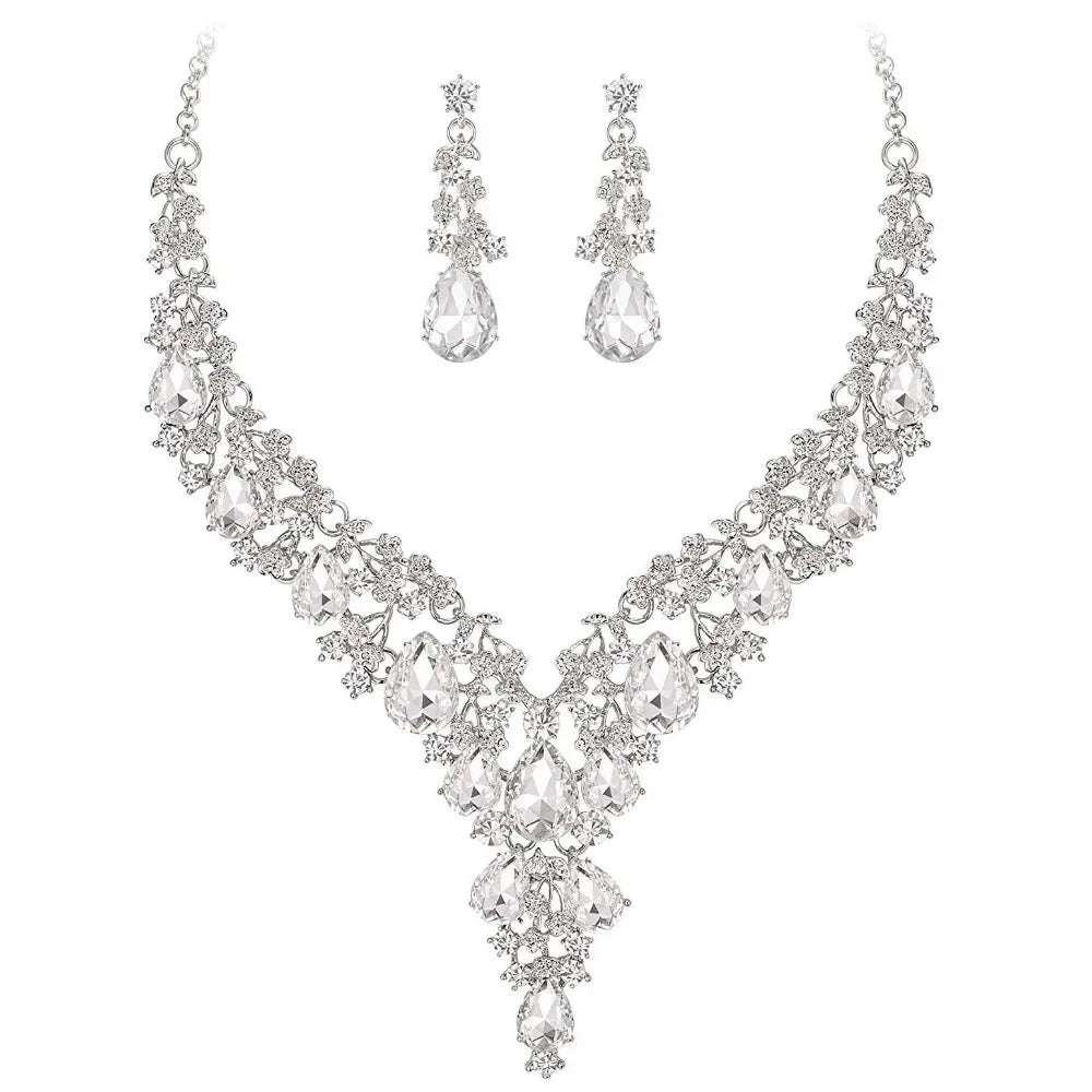 Luxury Crystal Rhinestone Jewelry & Necklace & Earrings Bridal Wedding Set