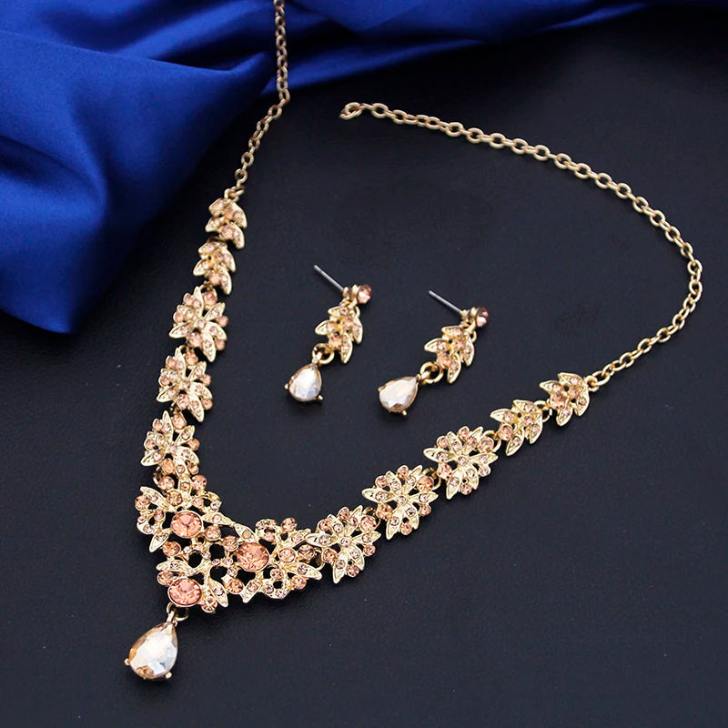 Elegant Red Bridal Necklace & Earrings Set