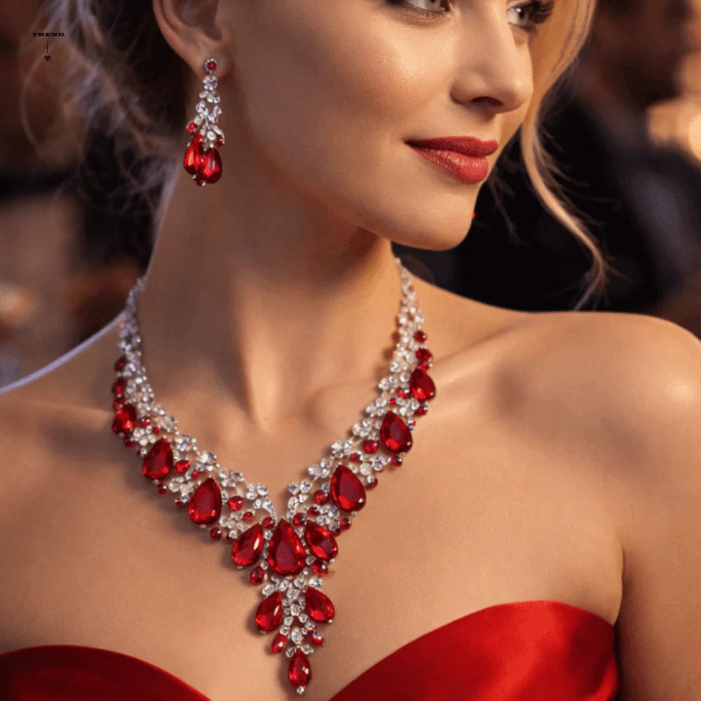 Luxury Crystal Rhinestone Jewelry & Necklace & Earrings Bridal Wedding Set