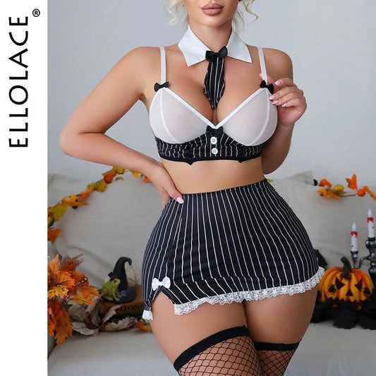 Ellolace Teacher Cosplay Sexy Lingerie Set 6-Piece Strip Underwear Pure Desire Sexy Dames Onlyfans Disguise Role-Playing Suit